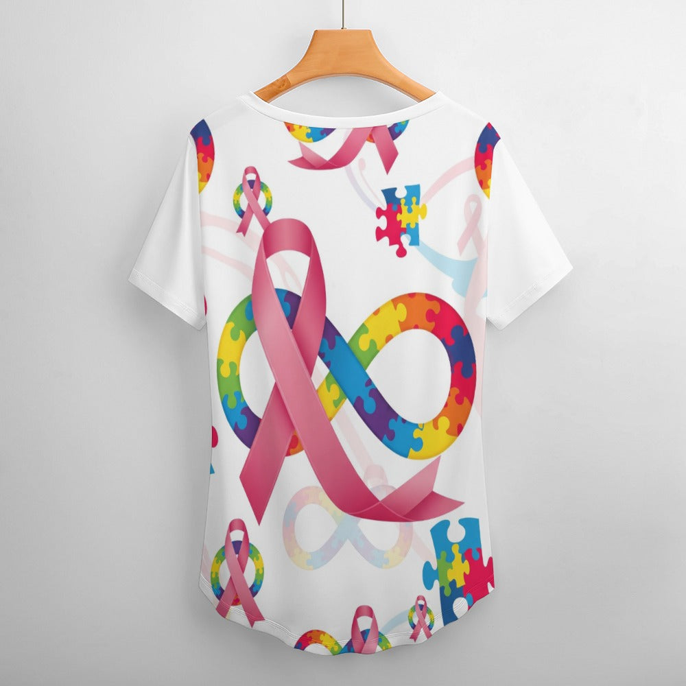 #375 New V Neck Autism/Breast Cancer Awareness Short-sleeve Women Shirt