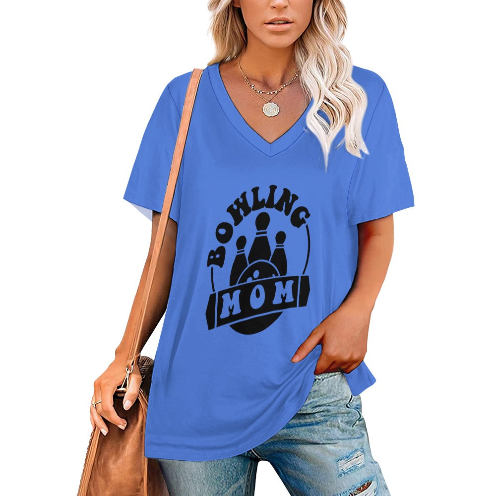 Bowling Mom V-Neck Loose Short Sleeve T-Shirt