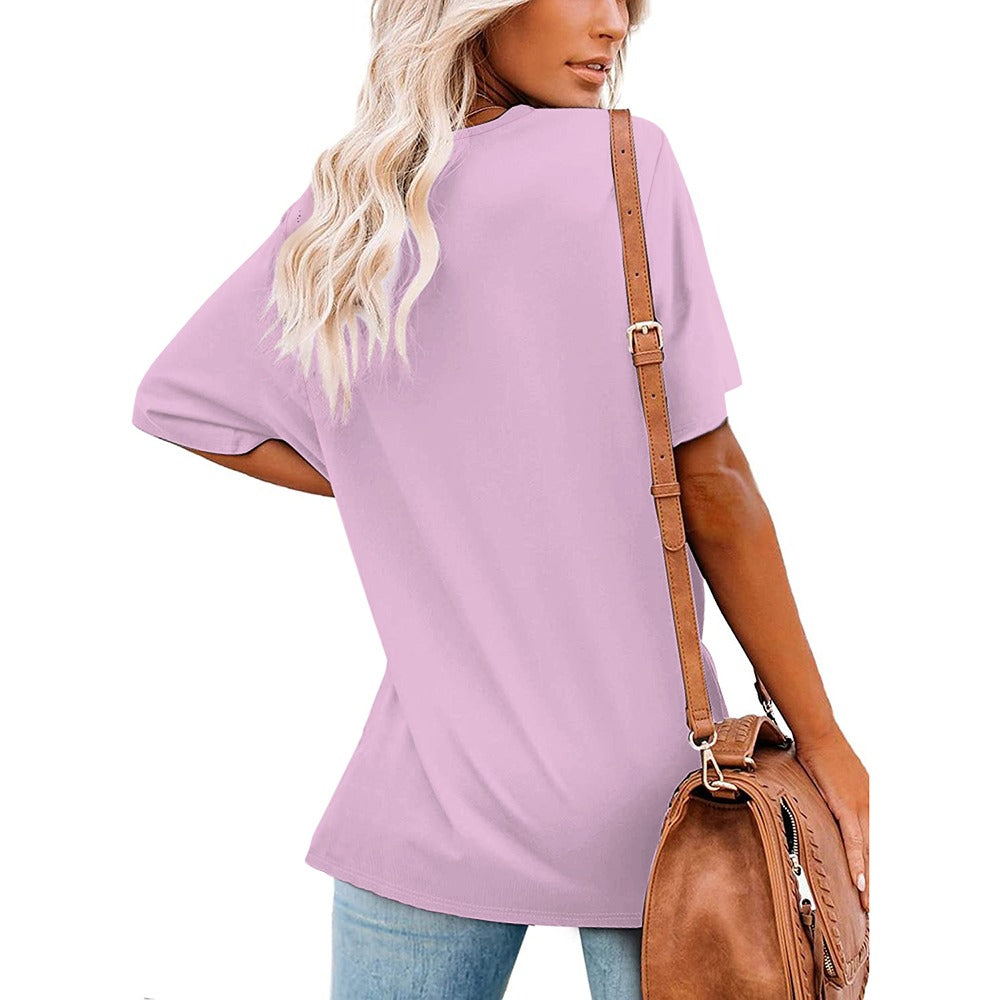 New V Neck Short-sleeve Women Shirt #371