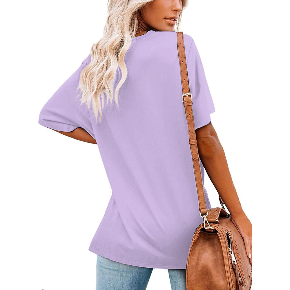 New V Neck Short-sleeve Women Shirt #372