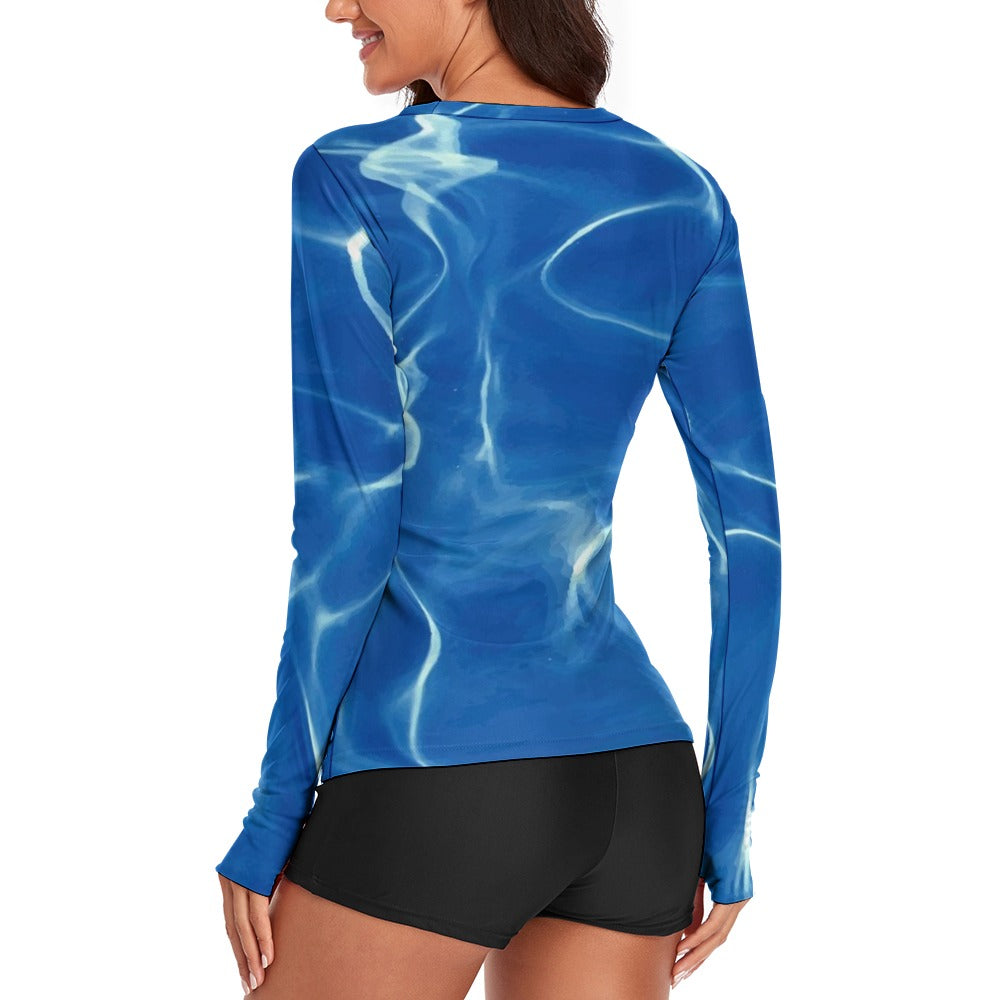 Women's Blue Water Long Sleeve Sun Shirt-Babz Custom Apparel