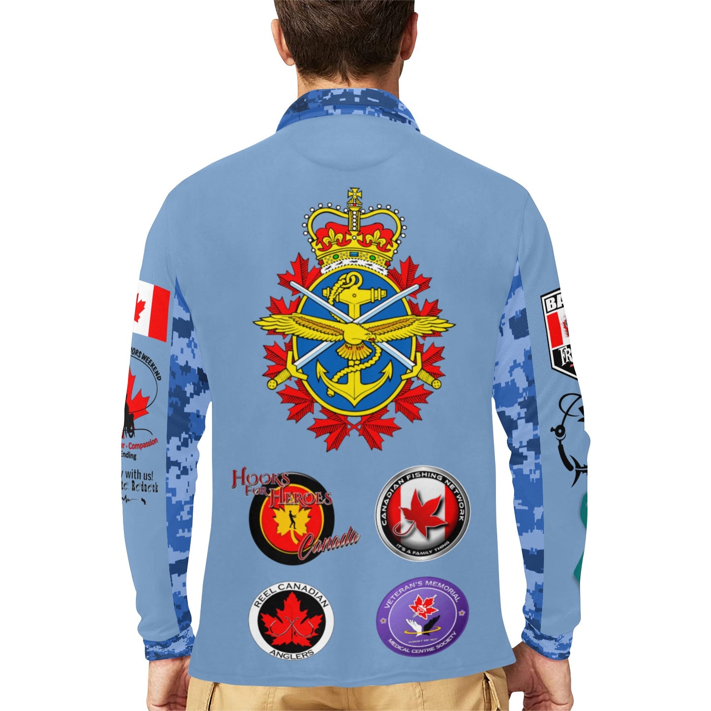 Long Sleeve Mens' Cornflower Polo Shirt-Babz Custom Apparel
