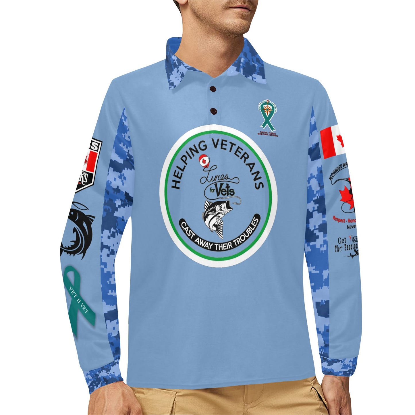 Long Sleeve Mens' Cornflower Polo Shirt-Babz Custom Apparel