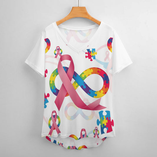 #375 New V Neck Autism/Breast Cancer Awareness Short-sleeve Women Shirt