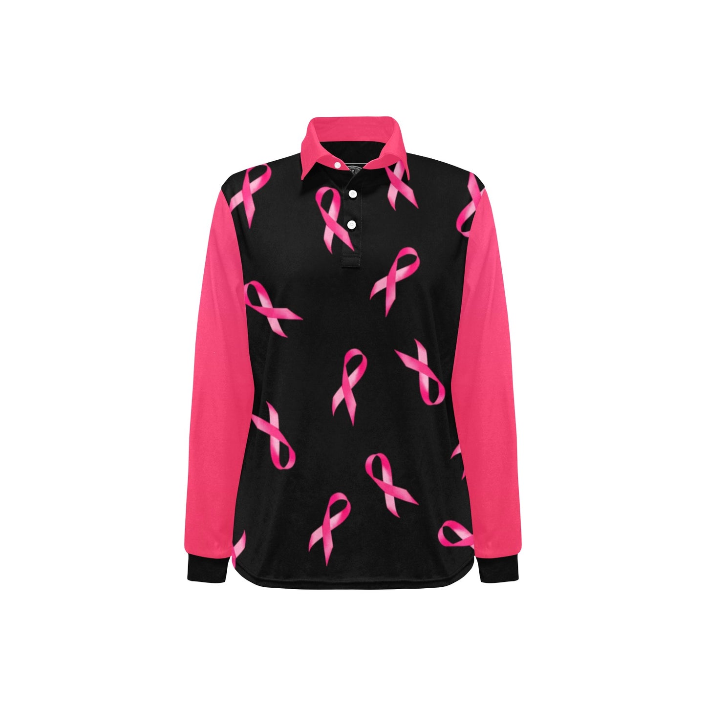 #350 Women's Breast Cancer Ribbon Long Sleeve Polo Shirt