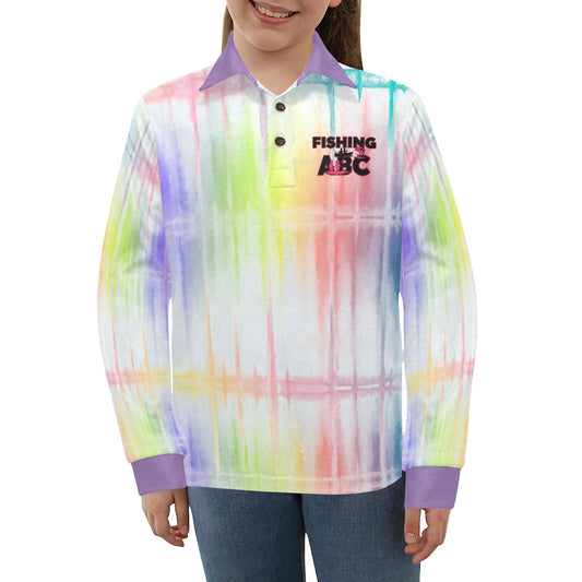Big Girls' Fishing ABC Long Sleeve Polo Shirt #1256