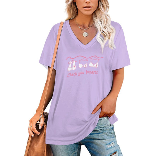 New V Neck Short-sleeve Women Shirt #372